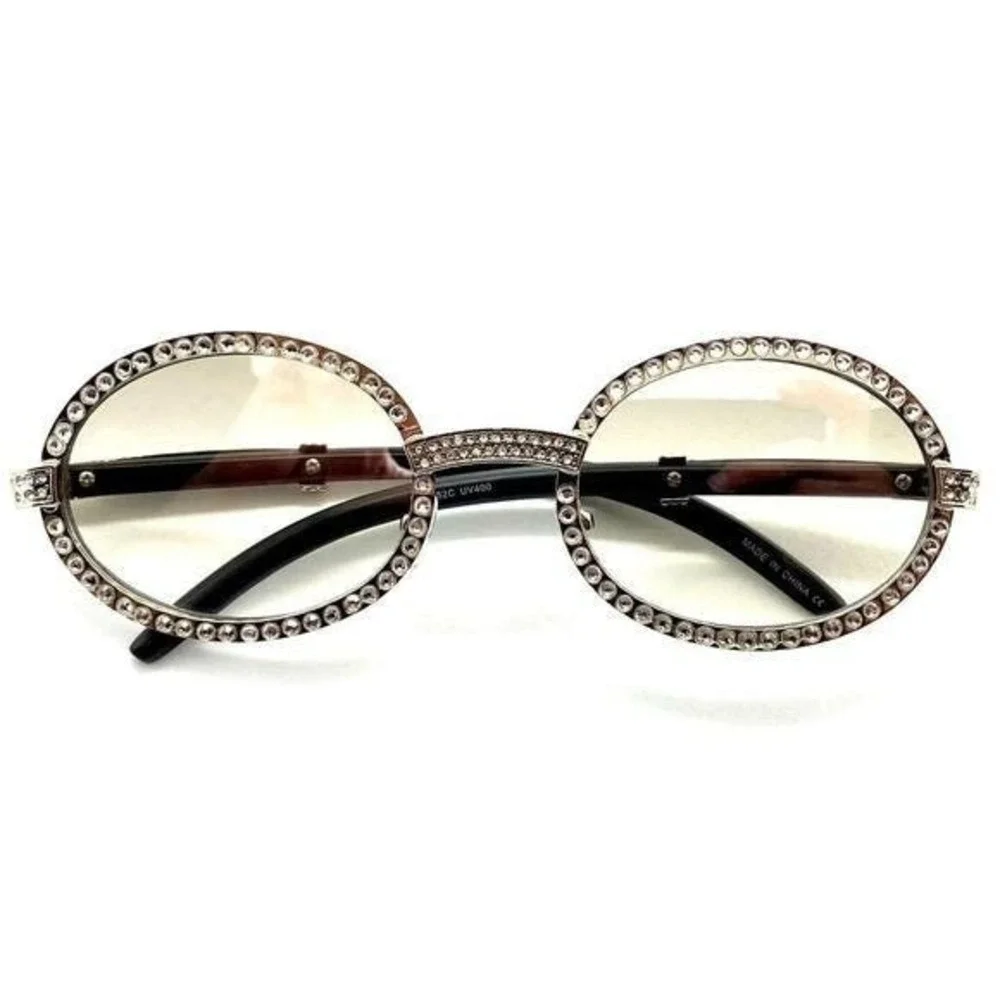 Eyeglasses Silver Metal Frame Clear Tinted Lens‎ Buffs Cholo Style Diamond Style
